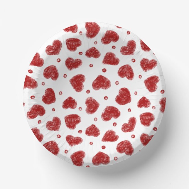 Cuencos De Papel patrón de Corazones Rojos y Blancos (Anverso)