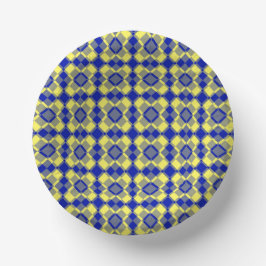 Cuencos De Papel Patrón de cuadros argyle azul amarillo