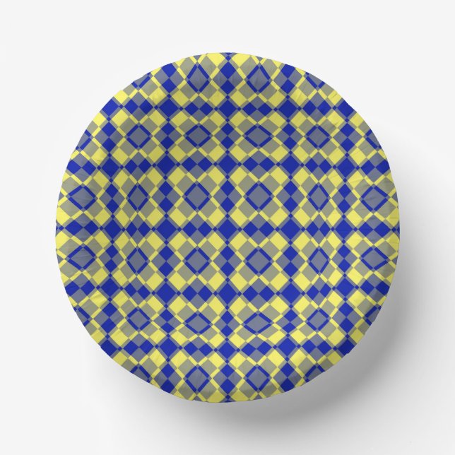 Cuencos De Papel Patrón de cuadros argyle azul amarillo (Anverso)