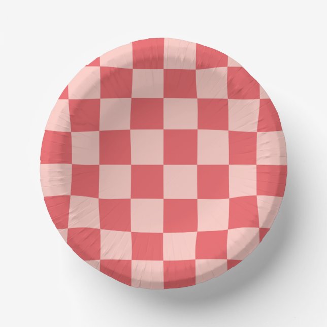 Cuencos De Papel Patrón de cuadros gingham rosa rojo (Anverso)