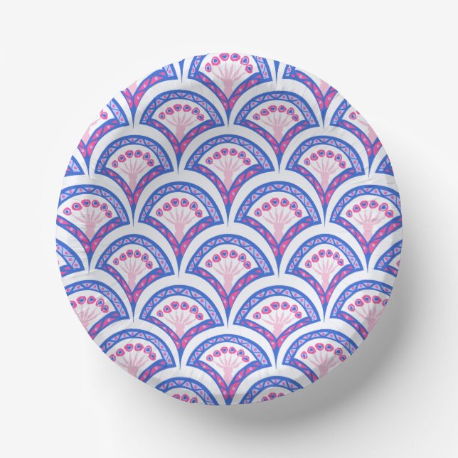 Cuencos De Papel patrón de damasco floral azul (Anverso)