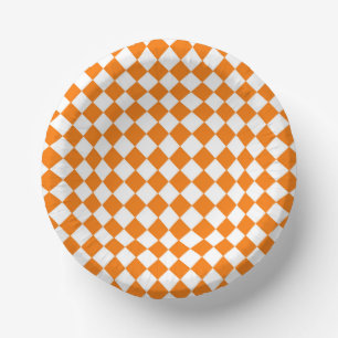Cuencos De Papel Patrón de diamante de cuadros blancos naranjas