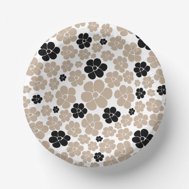 Cuencos De Papel Patrón de flor de moda en taupe, negro y blanco (Anverso)