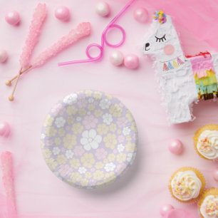 Cuencos De Papel Patrón de flor - Rosa Pastel, Amarillo y Púrpura