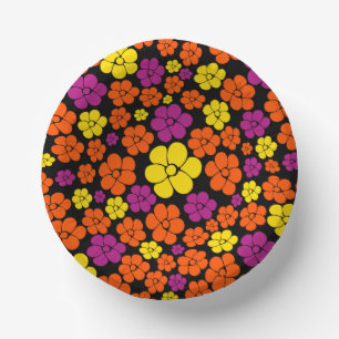 Cuencos De Papel Patrón de flores - negro, rosa, Naranja y amarillo