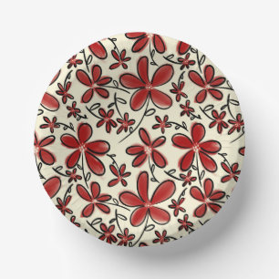 Cuencos De Papel Patrón de flores rojas