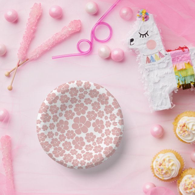 Cuencos De Papel Patrón de flores - rosa y blanco (Fiesta)