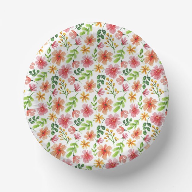 Cuencos De Papel Patrón de flores rosadas acuarela (Anverso)