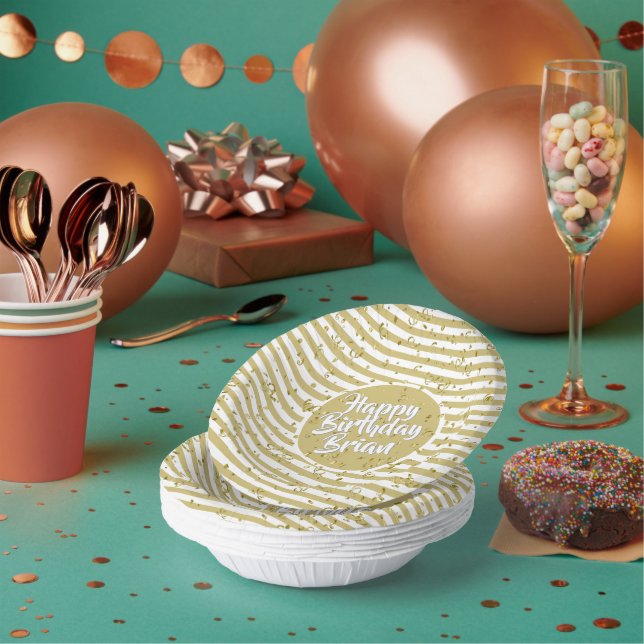 Cuencos De Papel Patrón de franjas simples amarillas de cumpleaños  (Multi)