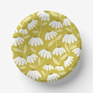 Cuencos De Papel Patrón de margaritas florales verde oliva y mostaz