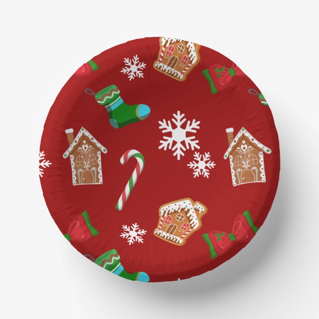 Cuencos De Papel Patrón de Navidad Rojo (Anverso)