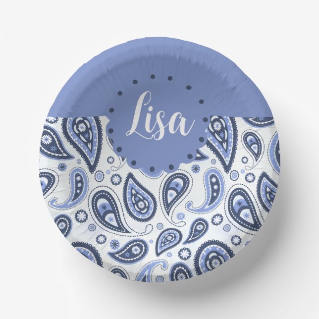 Cuencos De Papel Patrón de Paisley Azul (Anverso)