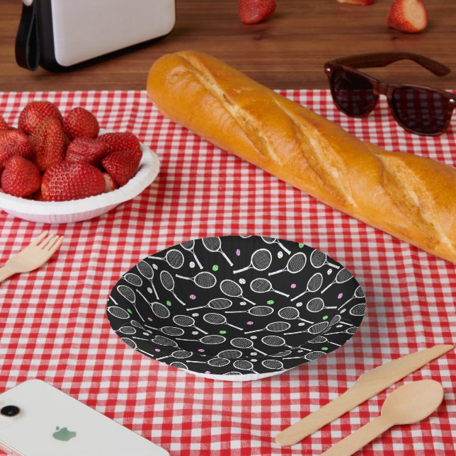 Cuencos De Papel Patrón de raqueta de tenis negro extravagante (Picnic)