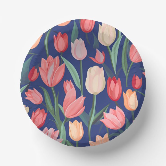 Cuencos De Papel Patrón de tulipanes. (Anverso)