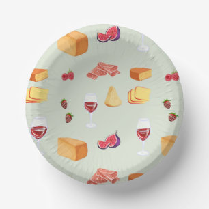 Cuencos De Papel Patrón de Vino y Queso