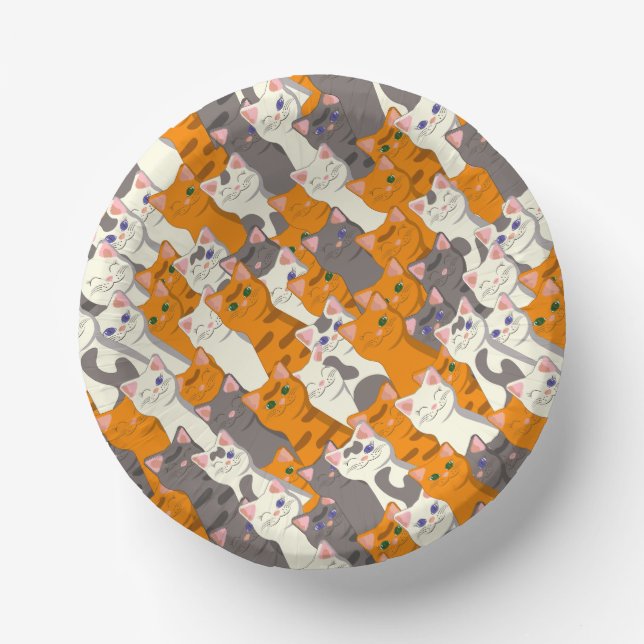 Cuencos De Papel Patrón diagonal del gato negro jengibre (Anverso)