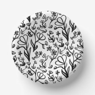 Cuencos De Papel Patrón floral en blanco y negro