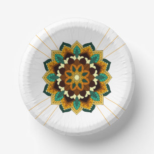 Cuencos De Papel Patrón Mandala 02 en amarillo y marrón
