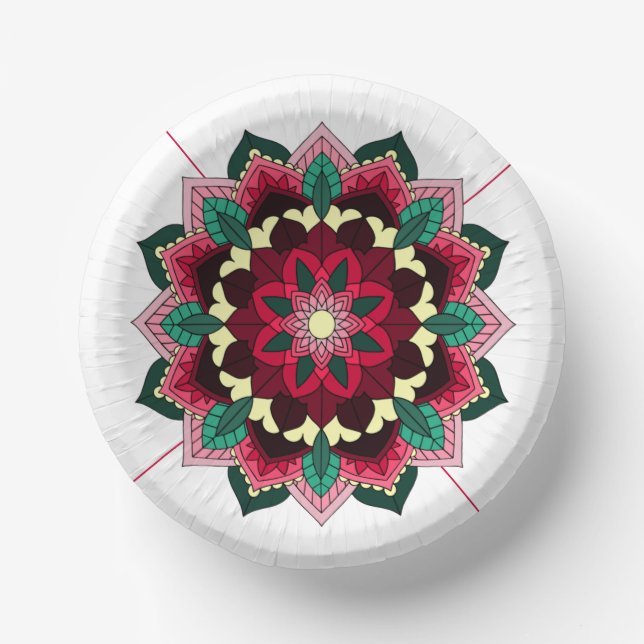 Cuencos De Papel Patrón Mandala 02 en placa de papel rosa profundo (Anverso)