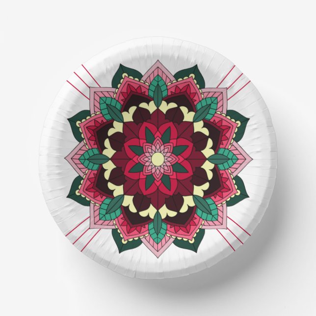Cuencos De Papel Patrón Mandala 02 en placa de papel rosa profundo (Anverso)