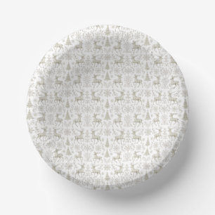 Cuencos De Papel Patrón navideño rústico moderno de plata/blanco
