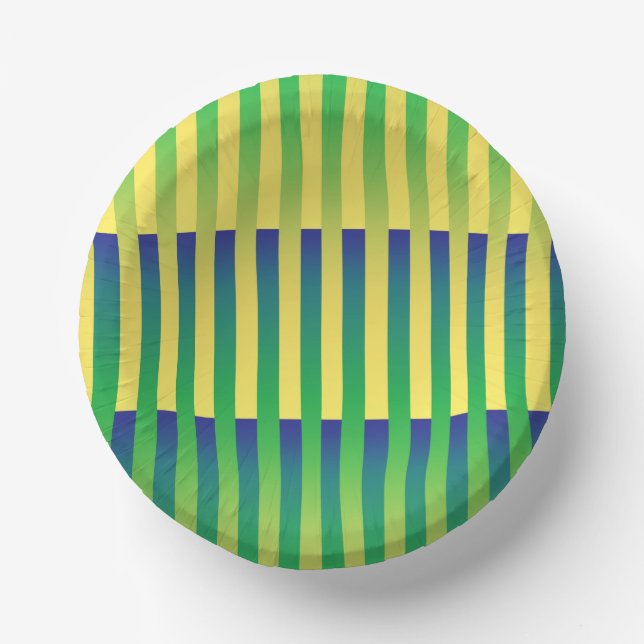 Cuencos De Papel Patrón rayado azul amarillo verde (Anverso)