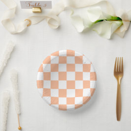 Cuencos De Papel Peach Fuzz Checkered Gingham Pattern
