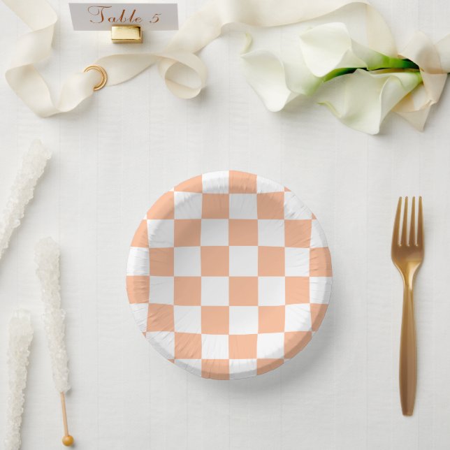 Cuencos De Papel Peach Fuzz Checkered Gingham Pattern (Boda)