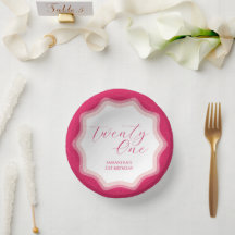 Pegatina de cumpleaños 21 de Curly Wavy Pink Retro