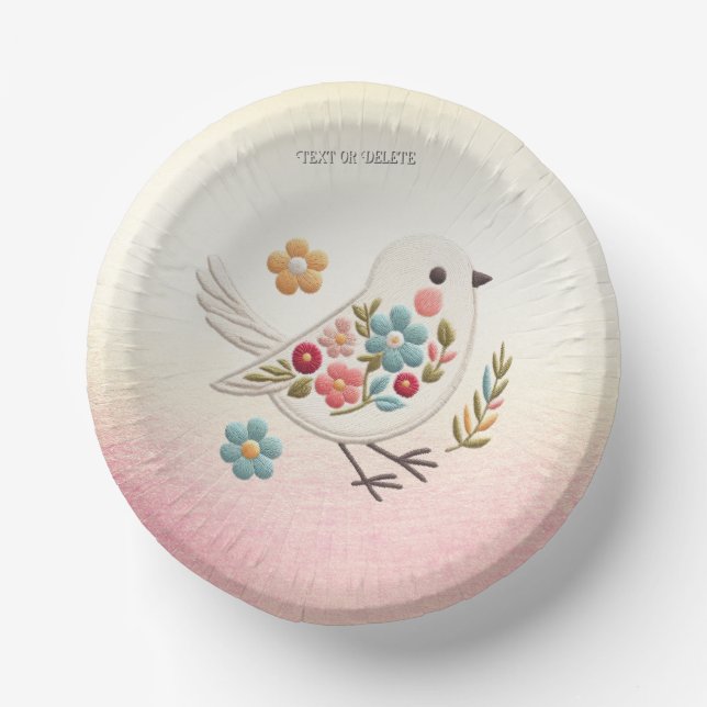 Cuencos De Papel Pequeño Bowl de papel floral de ave blanca (Anverso)