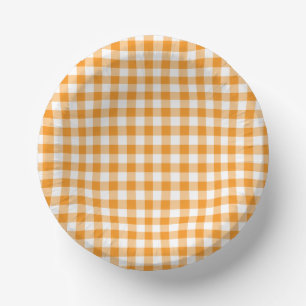 Cuencos De Papel Pequeño Gingham Naranja y Blanco