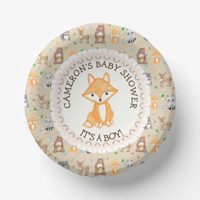 Cuencos De Papel Personalizado Baby Shower Plates Woodland Thuelo (Anverso)