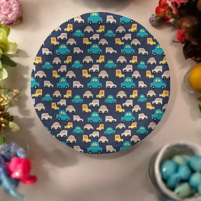 Cuencos De Papel Personalizado de coches multicolor (toy car kids theme,birthday,wedding,baby shower,special occasion event paper plate party supplies)