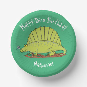 Cuencos De Papel Personalizado de dinosaurios verdes felices de Dim