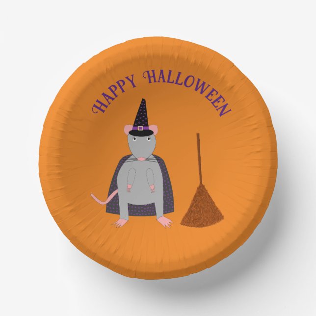 Cuencos De Papel Personalizado de Halloween Witch Rat and Broom (Anverso)