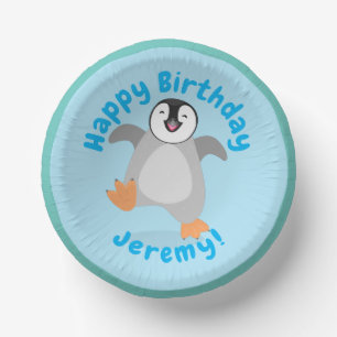 Cuencos De Papel Personalizado de pingüino feliz de bebé