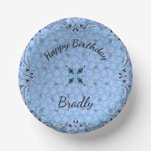 Cuencos De Papel Personalizado de Western Paisley Blue Bandana