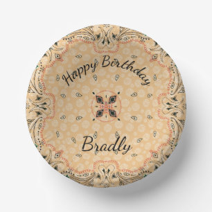 Cuencos De Papel Personalizado de Western Paisley Gold Bandana