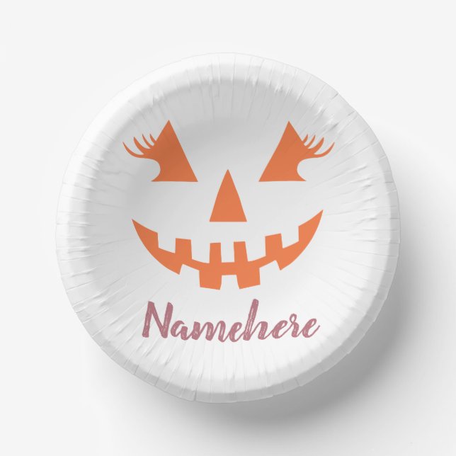 Cuencos De Papel Personalizado Girly Jack O Lantern Pumpkin Hallowe (Anverso)