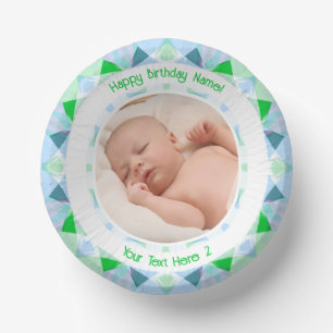 Cuencos De Papel Personalizado Nombre de la foto Edad Estrella Verd