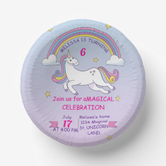 Cuencos De Papel Personalizado unicornio plancha de torta de cumple