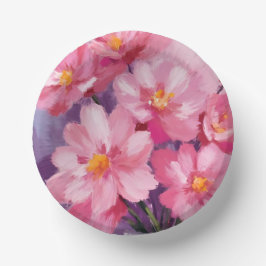 Cuencos De Papel Pétalos Rosados en Flor | Pintura de Flores Acuare