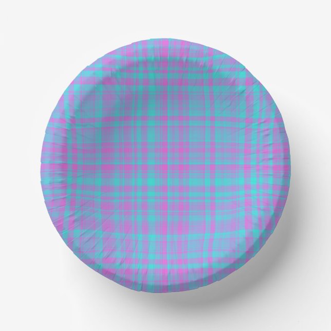 Cuencos De Papel Pink Blue Purple Plaid Pattern (Anverso)