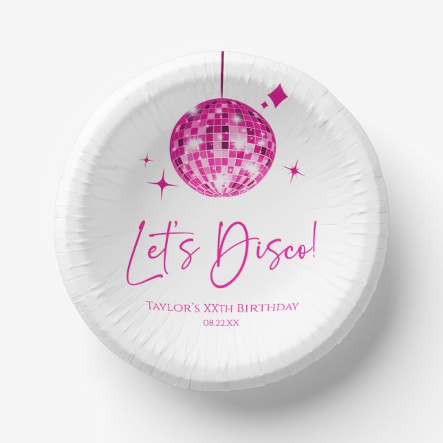 Cuencos De Papel Pink Disco Ball Let's Disco Birthday Party (Anverso)