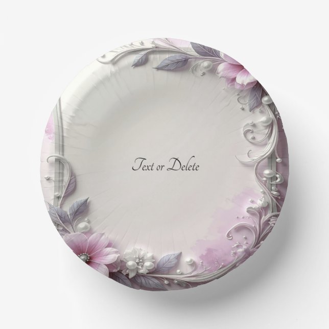 Cuencos De Papel Pink Floral Frame Paper Bowls (Anverso)