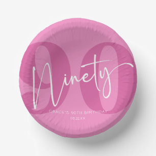 Cuencos De Papel Pink Ninety 90th Birthday Party