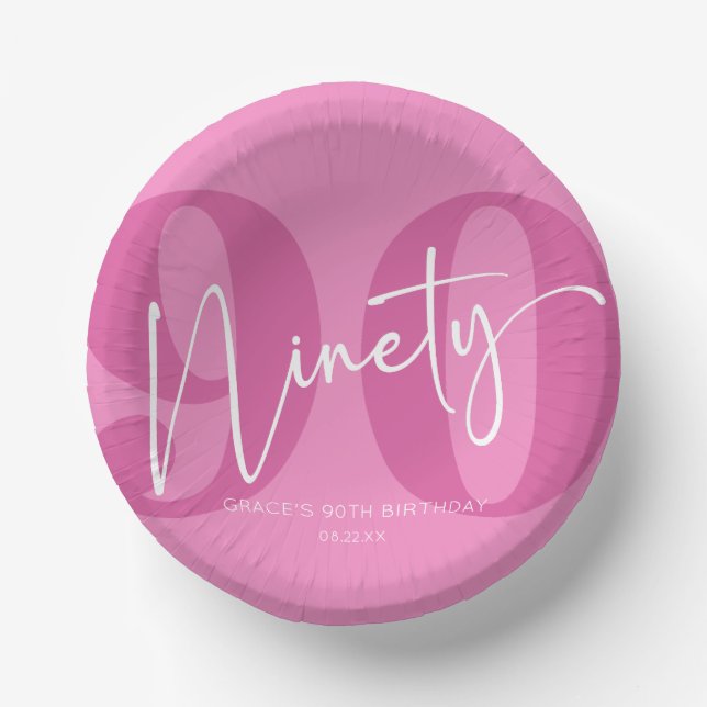 Cuencos De Papel Pink Ninety 90th Birthday Party (Anverso)