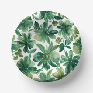Cuencos De Papel Pintura Acuarela Botánica Floral Jardín Verde