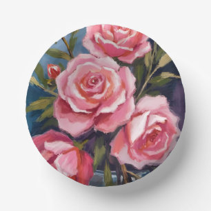 Cuencos De Papel Pintura de ramo de rosas rosadas sonrojadas