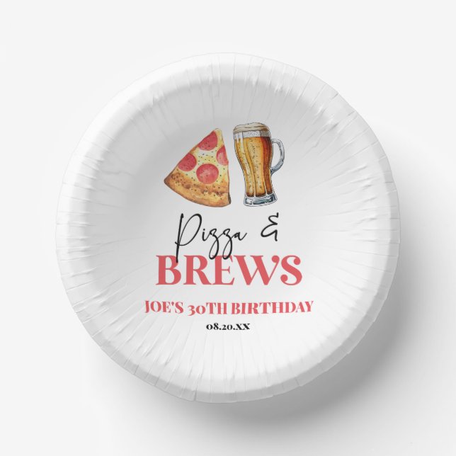 Cuencos De Papel Pizza y fiesta de cumpleaños de la copa de cerveza (Anverso)